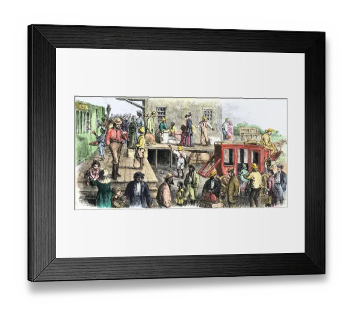 Framed Print : Texas railroad station, 1870s Framed Print : Texas railroad station, 1870s