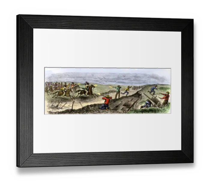 Framed Print : Transcontinental railroad workers attacked by Native Americans Framed Print : Transcontinental railroad workers attacked by Native Americans