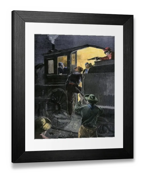 Framed Print : Train-robbers, 1800s Framed Print : Train-robbers, 1800s