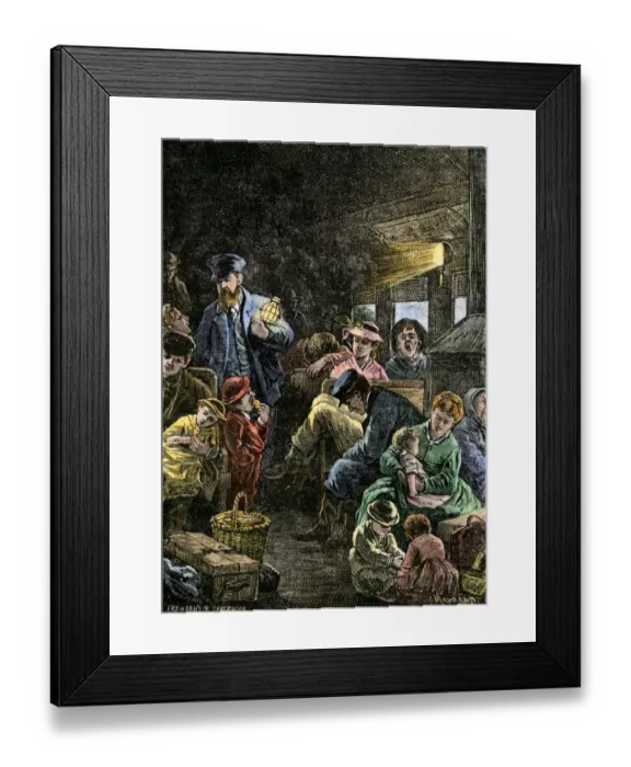 Framed Print : Settlers emigrating by train to the West