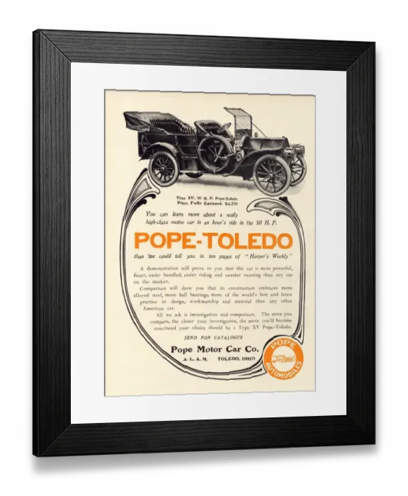 Framed Print : Ad for a Pope-Toledo automobile, 1907 Framed Print : Ad for a Pope-Toledo automobile, 1907