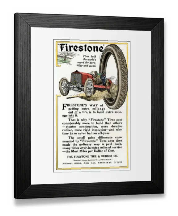 Framed Print : Firestone tires ad, 1912 Framed Print : Firestone tires ad, 1912