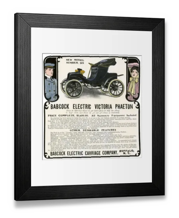 Framed Print : Early electric car advertisement for the Babcock Electric Victoria Phaeton