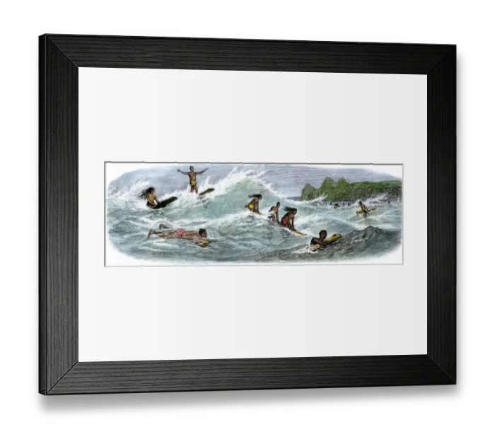 Framed Print : Hawaiians surfing, 1870s Framed Print : Hawaiians surfing, 1870s