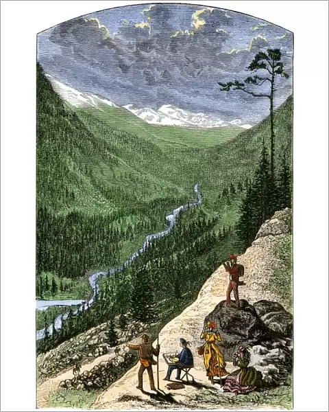 Tourists hiking in the Colorado Rockies, 1870s