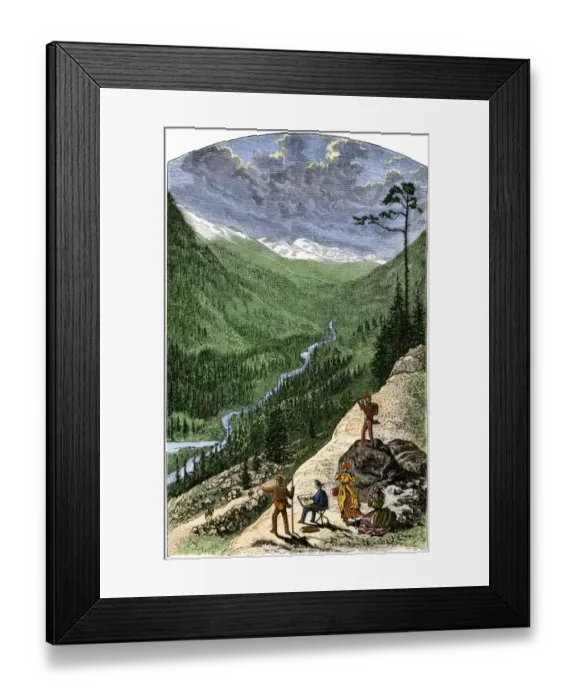 Framed Print : Tourists hiking in the Colorado Rockies, 1870s