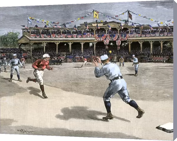 Double-play in a New York  /  Boston baseball game, 1886
