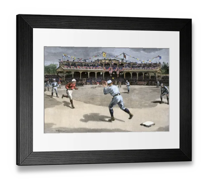 Framed Print : Double-play in a New York  /  Boston baseball game, 1886