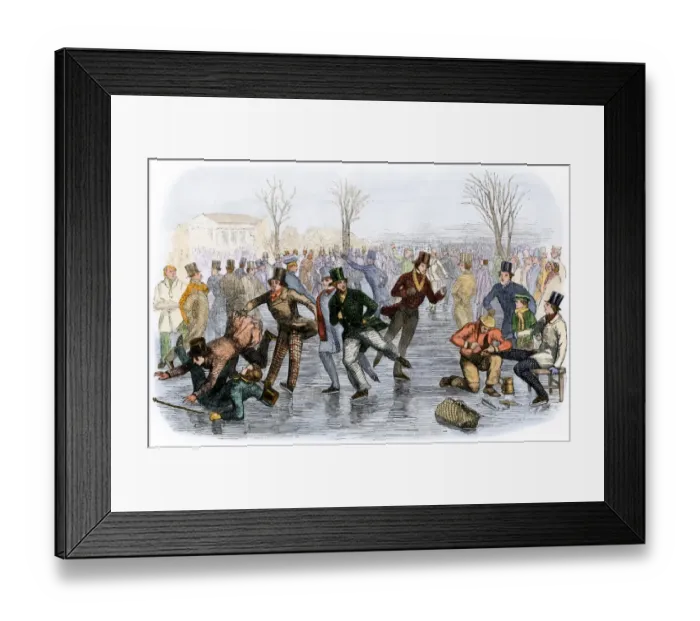 Framed Print : A crowded Boston skating pond, 1800s Framed Print : A crowded Boston skating pond, 1800s