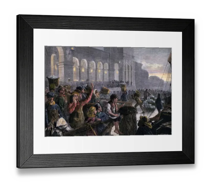 Framed Print : Fishing boats unloading in London, 1800s Framed Print : Fishing boats unloading in London, 1800s