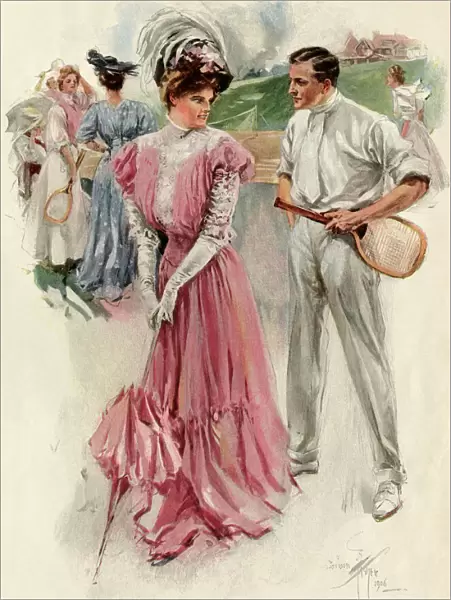 Tennis court romance, 1890s or early 1900s
