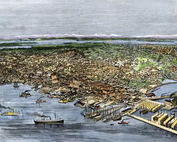 Busy Seattle harbor, circa 1890