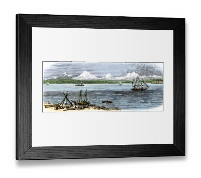 Framed Print : Ships on Puget Sound near Seattle, Washington, 1880s Framed Print : Ships on Puget Sound near Seattle, Washington, 1880s