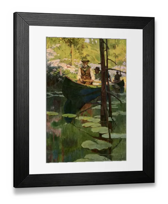 Framed Print : Canoeists on a slow-moving stream Framed Print : Canoeists on a slow-moving stream