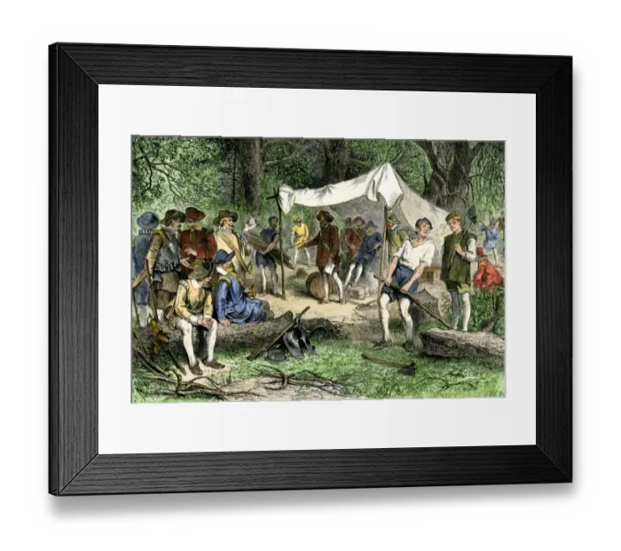 Framed Print : Jamestown colonist building homes Framed Print : Jamestown colonist building homes