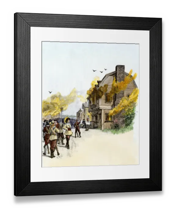 Framed Print : Jamestown burning during Bacons Rebellion Framed Print : Jamestown burning during Bacons Rebellion