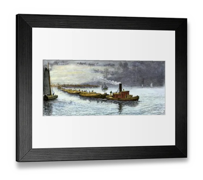 Framed Print : Grain barges leaving Chicago for the Erie Canal Framed Print : Grain barges leaving Chicago for the Erie Canal