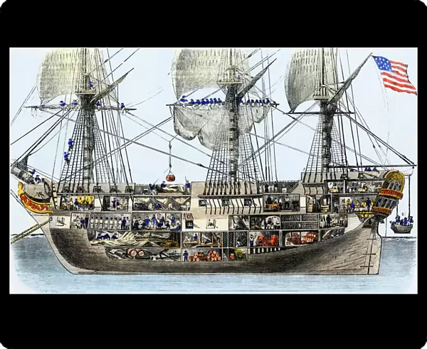 Cutaway view of an American warship