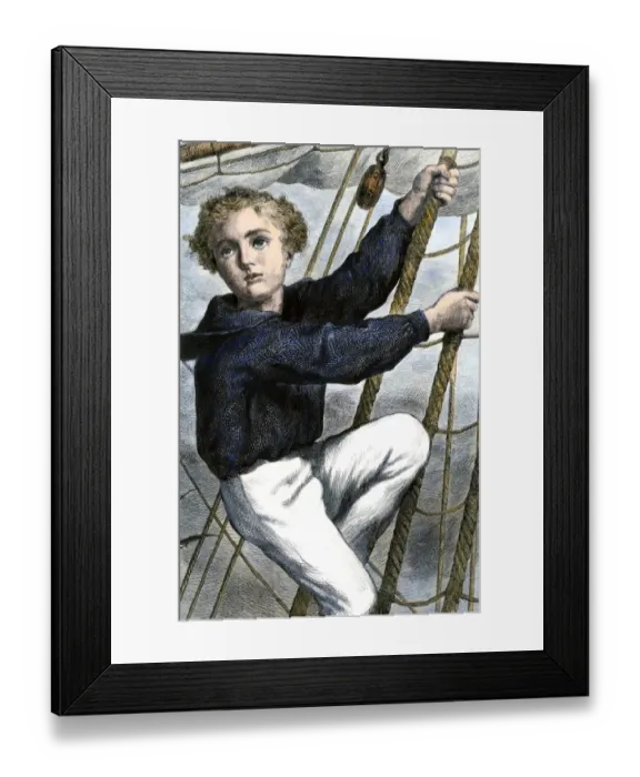 Framed Print : Young sailor climbing the rigging