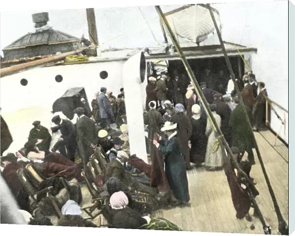 Titanic survivors on deck of a rescue ship