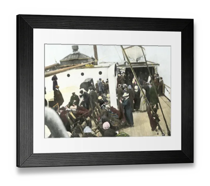 Framed Print : Titanic survivors on deck of a rescue ship