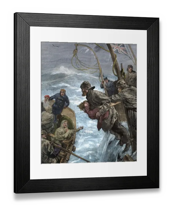 Framed Print : Passengers placed in lifeboats from a sinking ship Framed Print : Passengers placed in lifeboats from a sinking ship