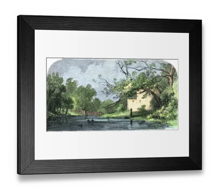 Framed Print : Riverfront in San Antonio, Texas, 1800s Framed Print : Riverfront in San Antonio, Texas, 1800s