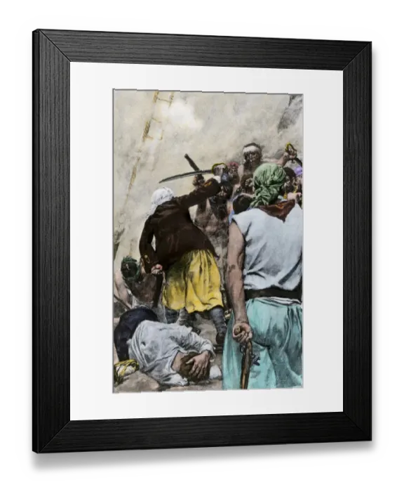 Framed Print : Colonial sailors fighting pirates aboard ship