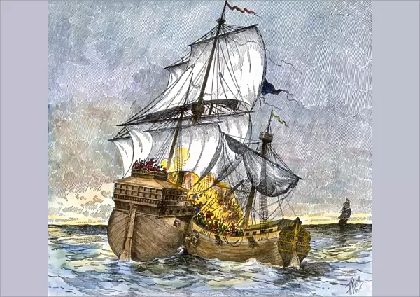 Spanish pirates attacking English merchantmen