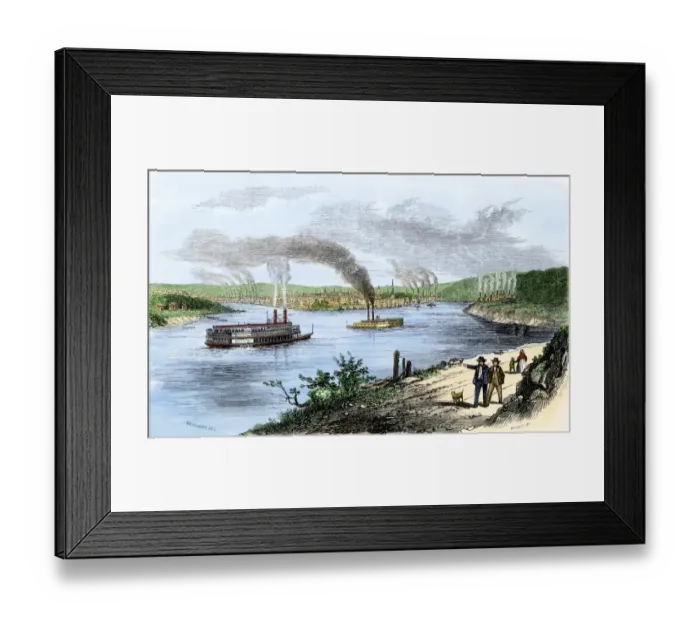 Framed Print : Riverboats approaching Pittsburgh, 1850s Framed Print : Riverboats approaching Pittsburgh, 1850s