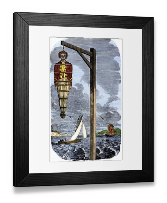 Framed Print : Captain Kidd in chains, executed for piracy in England Framed Print : Captain Kidd in chains, executed for piracy in England