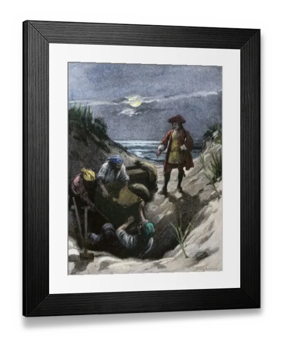 Framed Print : Captain Kidd burying his pirate treasure on Gardiners Island Framed Print : Captain Kidd burying his pirate treasure on Gardiners Island
