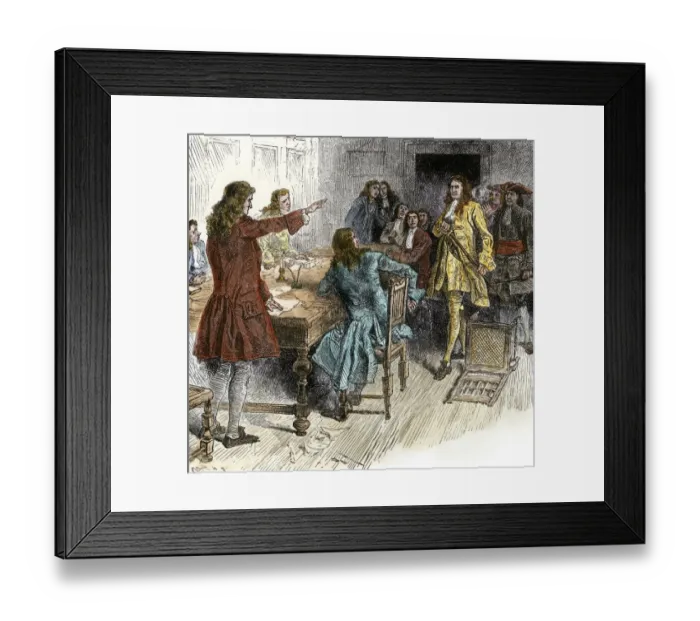 Framed Print : Surrender of Captain Kidd to authorities in New England for piracy Framed Print : Surrender of Captain Kidd to authorities in New England for piracy