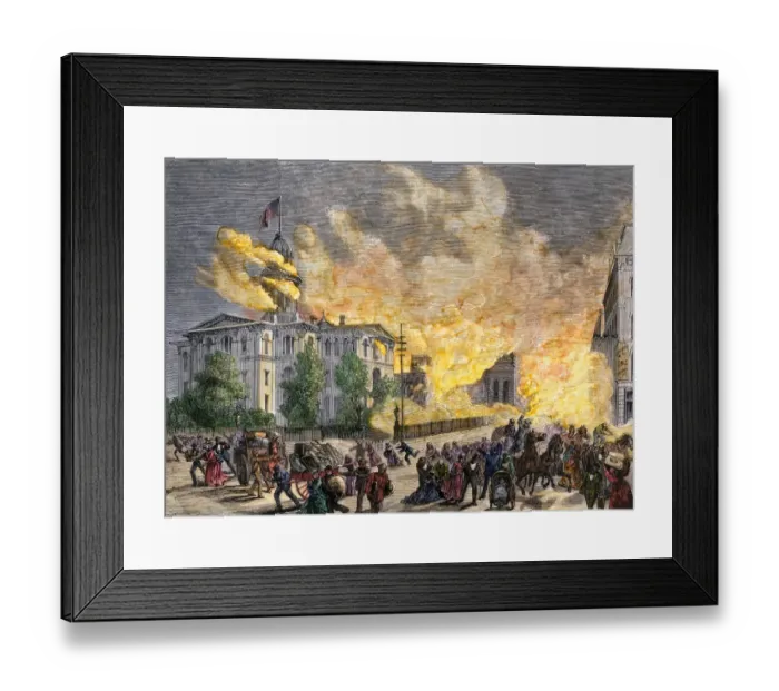 Framed Print : People running from the raging Chicago Fire, 1871 Framed Print : People running from the raging Chicago Fire, 1871
