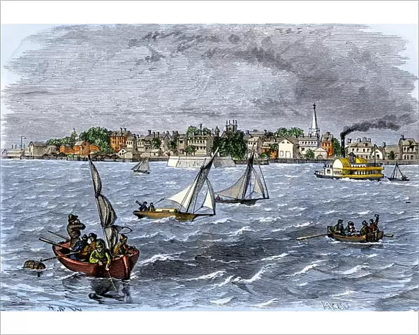 Boats on the Delaware River near New Castle, 1880s