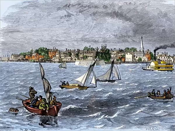 Boats on the Delaware River near New Castle, 1880s