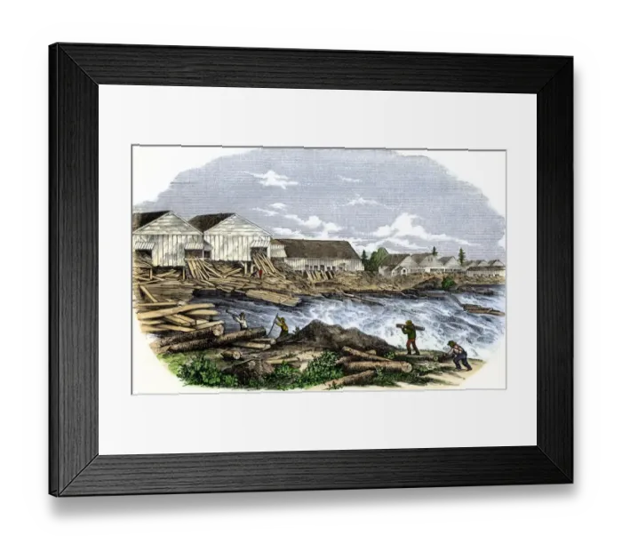 Framed Print : Sawmills in Maine, 1850s Framed Print : Sawmills in Maine, 1850s
