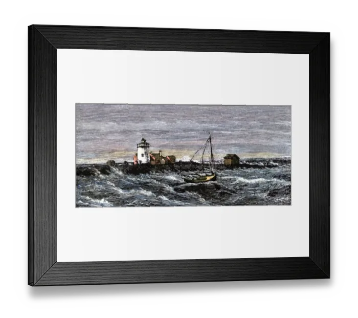 Framed Print : Lighthouse off the Massachusetts coast, 1870s Framed Print : Lighthouse off the Massachusetts coast, 1870s