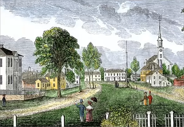 Village green in Concord, Massachusetts, 1830s