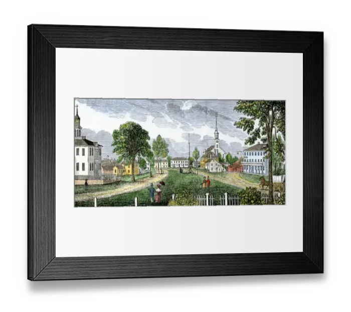 Framed Print : Village green in Concord, Massachusetts, 1830s Framed Print : Village green in Concord, Massachusetts, 1830s