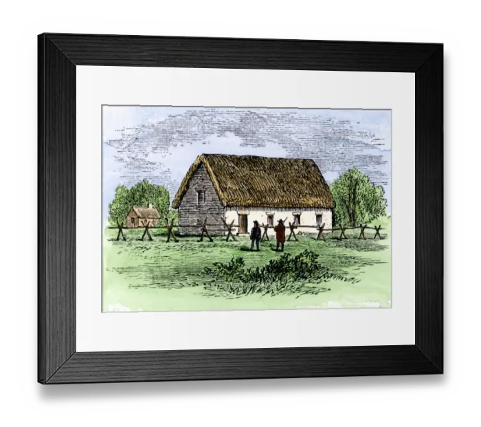 Framed Print : Puritans church in Boston, 1630s