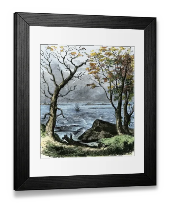 Framed Print : Mayflower arrives at Plymouth, 1620 Framed Print : Mayflower arrives at Plymouth, 1620