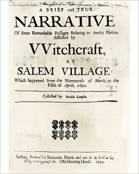 Witchcraft at Salem Village title page, 1692