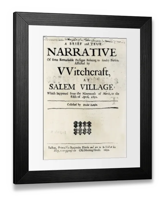 Framed Print : Witchcraft at Salem Village title page, 1692 Framed Print : Witchcraft at Salem Village title page, 1692