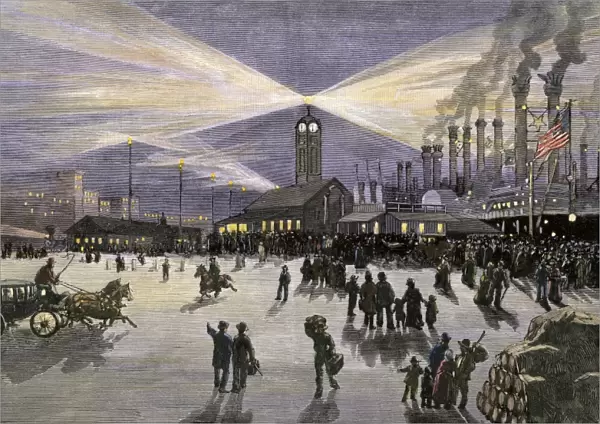 New Orleans docks under electric lights, 1880s