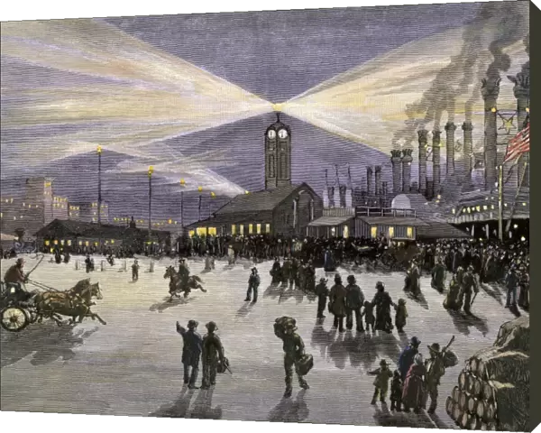 New Orleans docks under electric lights, 1880s