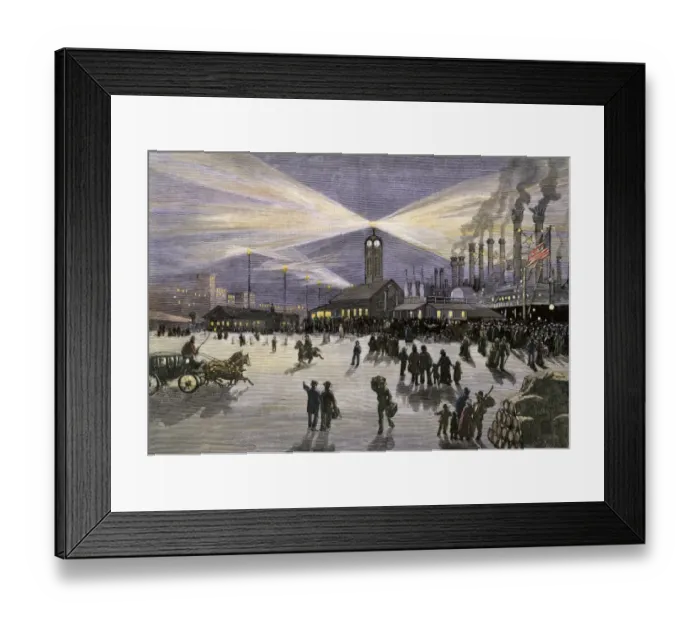 Framed Print : New Orleans docks under electric lights, 1880s Framed Print : New Orleans docks under electric lights, 1880s