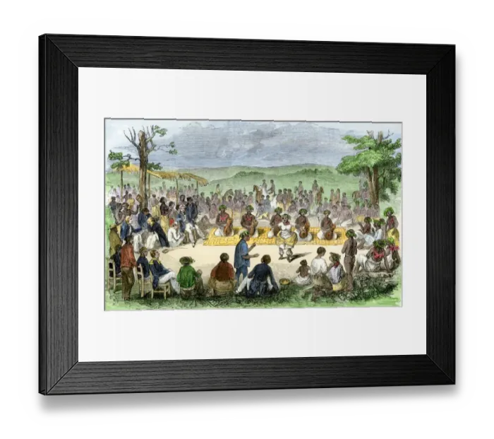 Framed Print : Hawaiians dancing for visitors, 1850s Framed Print : Hawaiians dancing for visitors, 1850s