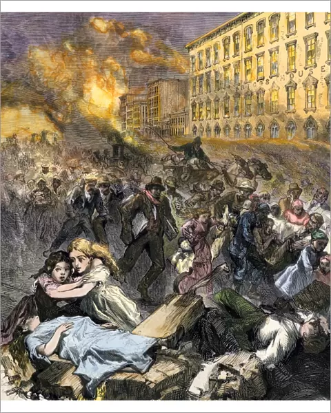 Terror of people escaping the Chicago Fire, 1871