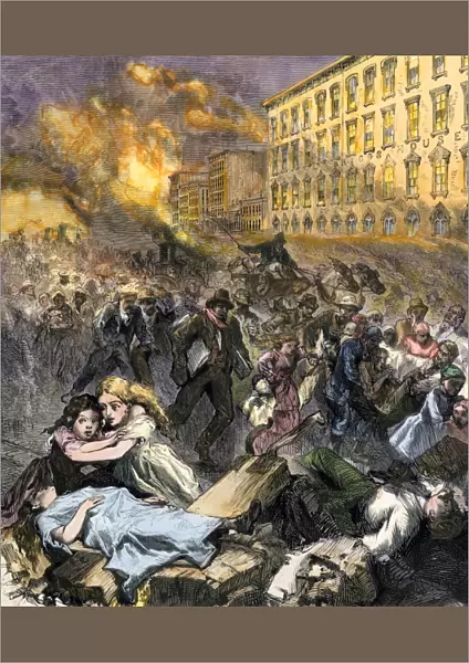 Terror of people escaping the Chicago Fire, 1871